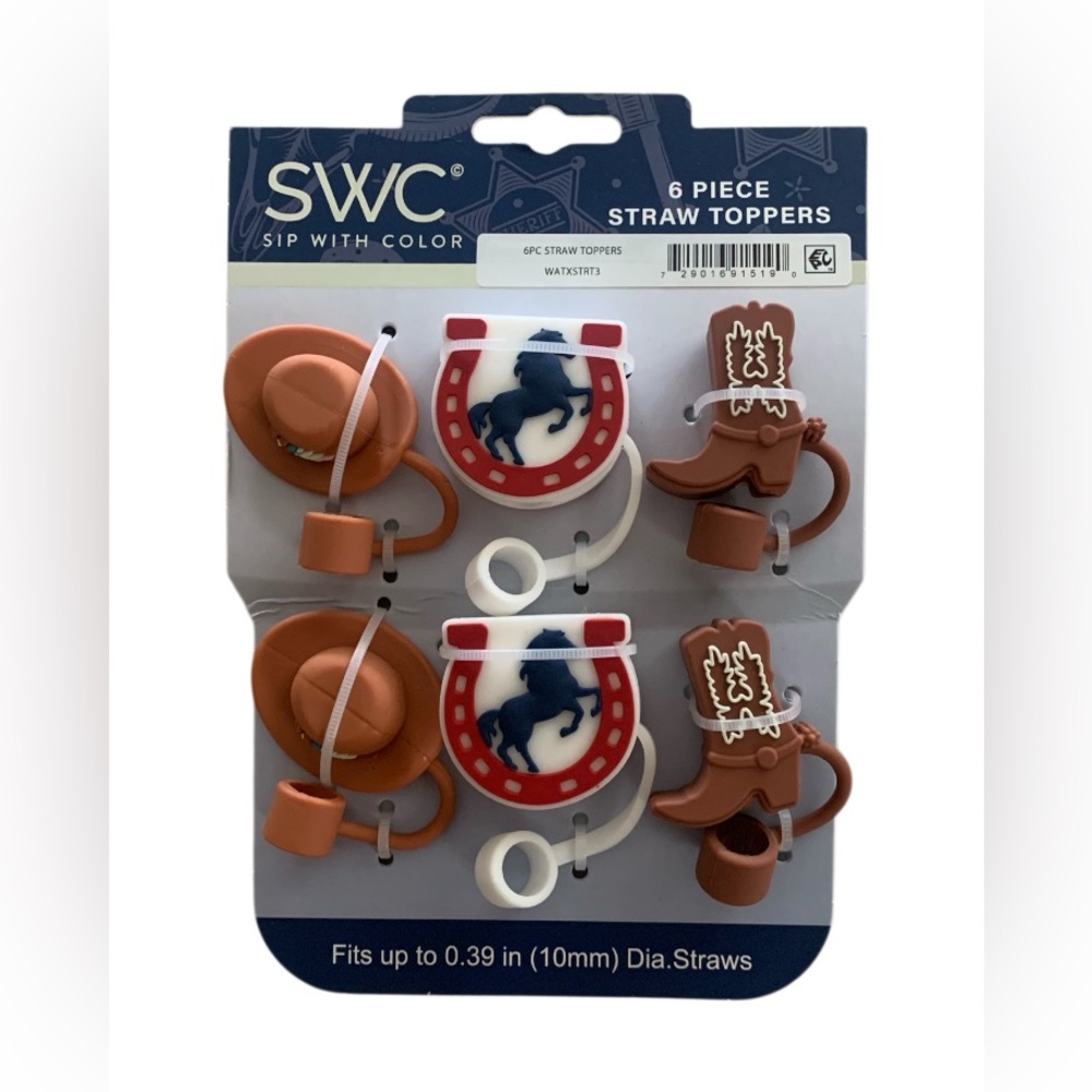 Straw Toppers Sip With Color (SWC) Texas Themed NWT